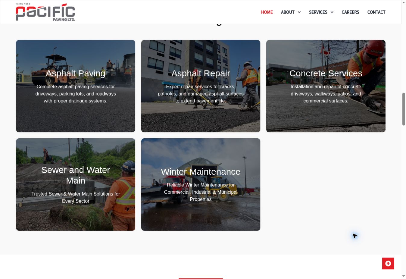 Pacific Paving website showing its service offerings